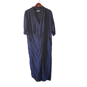 Amente purple Blue Maxi‎ Dress Kimono kaftan wrap V Neck Short Sleeve Size L